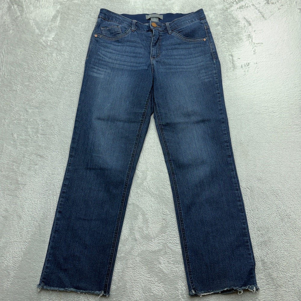 Democracy Ab Technology Straight Leg Jeans Womens 8 Blue Raw Hem Medium Wash